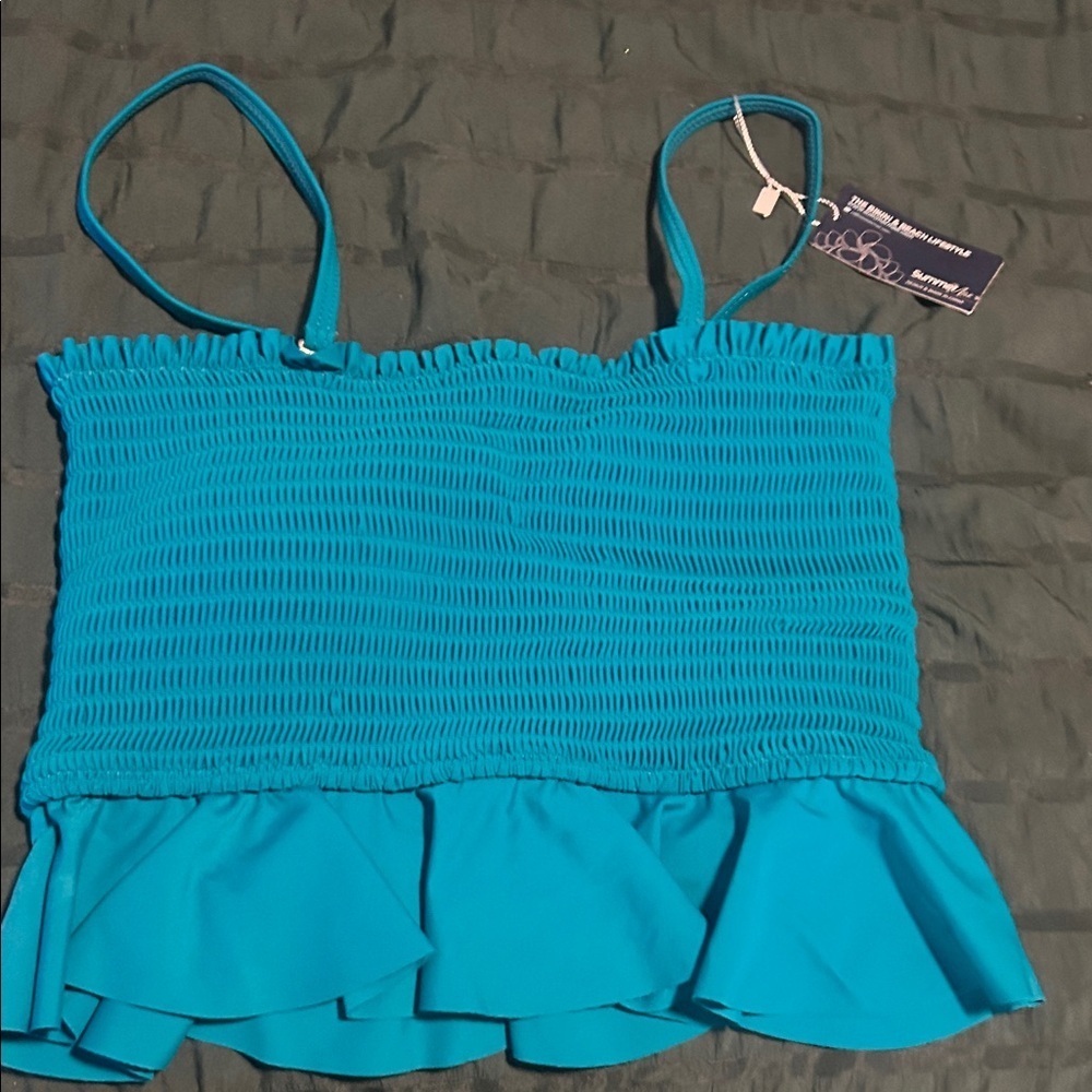 Maternity Turquoise Smocked Ruffle Top - Picture 3 of 7